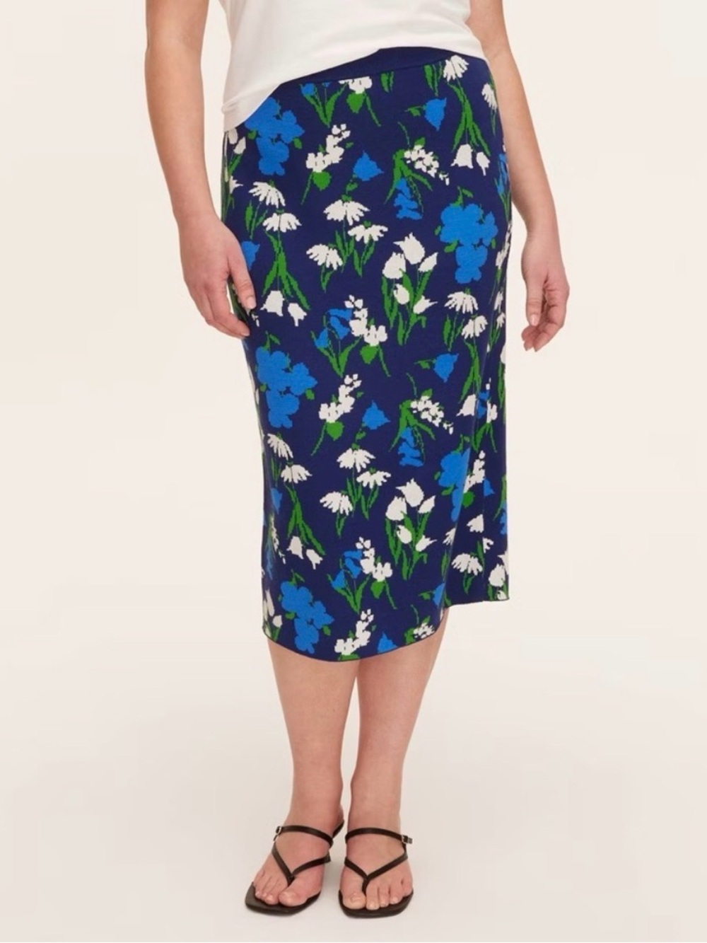 Comfy Knit Floral Midi Pencil Skirt
